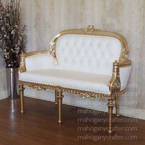 Agatha Gold With White Faux Leather 145×76.5x118cm