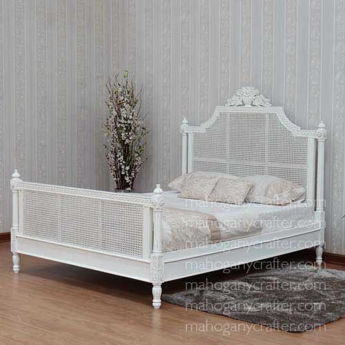B 011 – Provencal Rattan Bed H Hedboard 160 Painted Antique White Queen Size