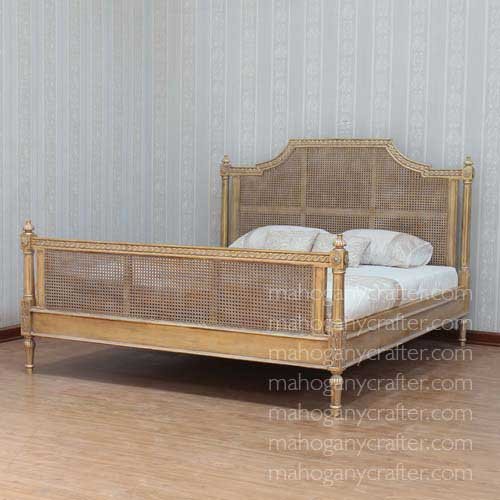 B 168 – Provencal Rattan Bed H hedboard 142 Antique Gold Finish King Size