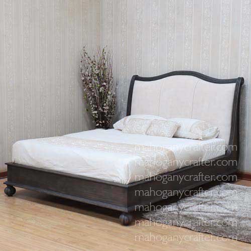B 203 – Safari Bed With Low Footboard Carcoal finish and Fabric upholstery King Size