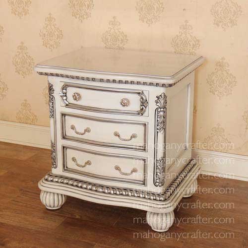 BE 033 – 3 Drawer Carved Bedside 60x48x62cm