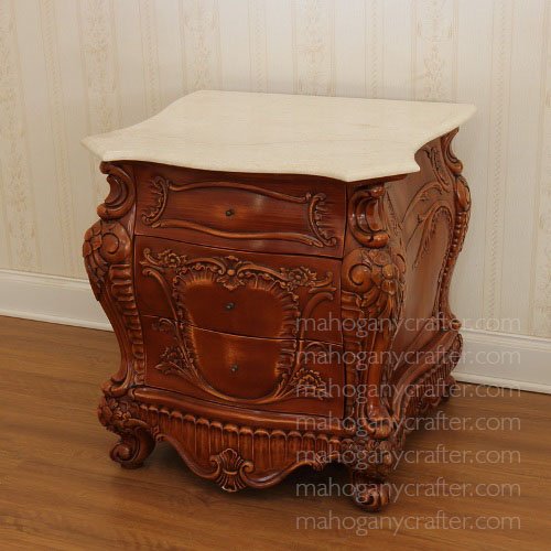 BE 071 – Cleopatra 3 Drawers Heavy Carved Bombay Bedside 60x55x65cm