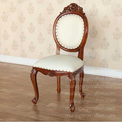 CH 059 – Oval Carved Back Chair With Leather Upholstery 60x74x112cm