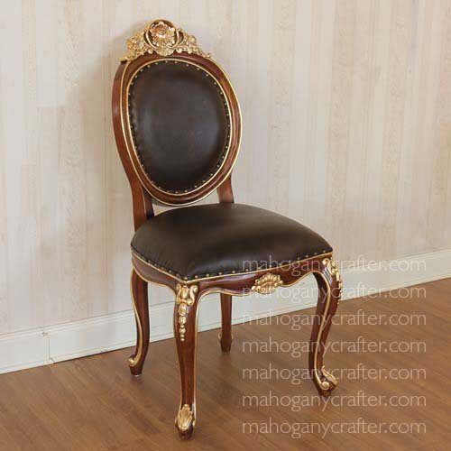 CH 059-S- Oval Carved Back Side Chair With Leather Upholstery 60x74x112cm