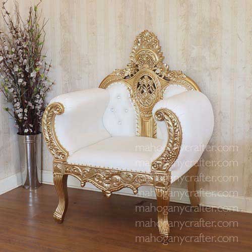 Hamisi-1 Gold With White Faux Leather 117x79x141.5cm
