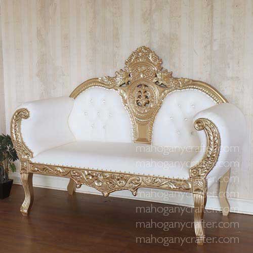 Hamisi-2 – Gold With White Faux Leather 180.5x77x140.5cm