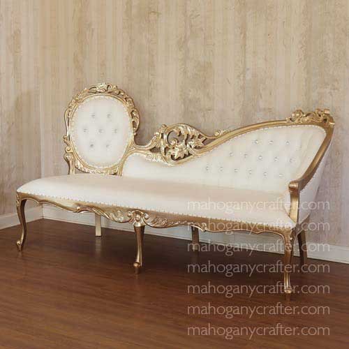 Susan-3 Gold With White Faux Leather 239x92x132cm