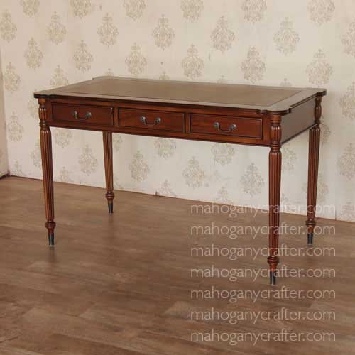 T 066 – Leather Top 3 Drawer Writing Table 127x67x76cm
