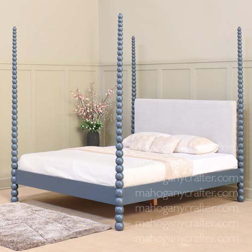 B 200-F – Bobbin Four Poster Bed With Upholstered Headboard King Size – Painted