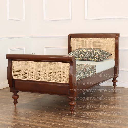B 221 – Spire Sleigh Bed With Rattan Panel