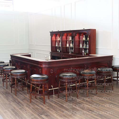 BAR 036-C – Corner Home Bar With Marble Top With Brastools