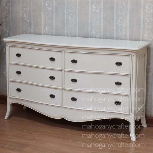 C 184 – Olivia 6 Drawers Chest 140x50x84cm Painted White Mist Finish