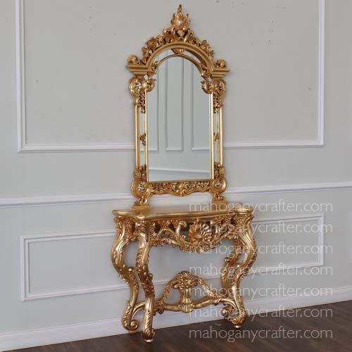 T 045 – Heavy Carved Console Table With Mirror 104x37x90cm