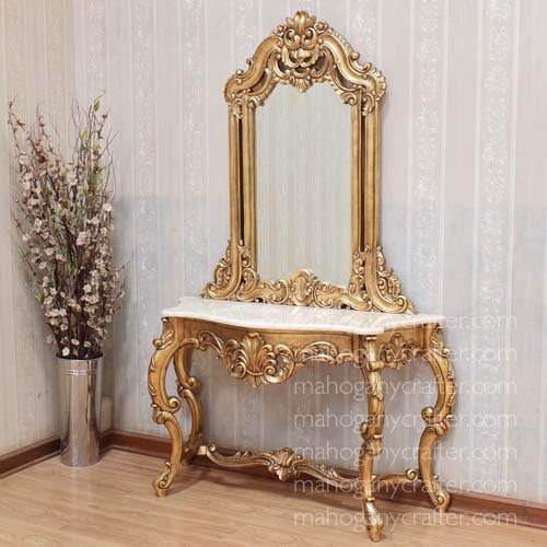 T 166 – Carved Console Table With Mirror – 122x46x81cm