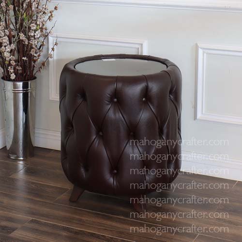 T 168 – Romantic Sidetable With Genuine Leather Upholstery – 65x65x70cm