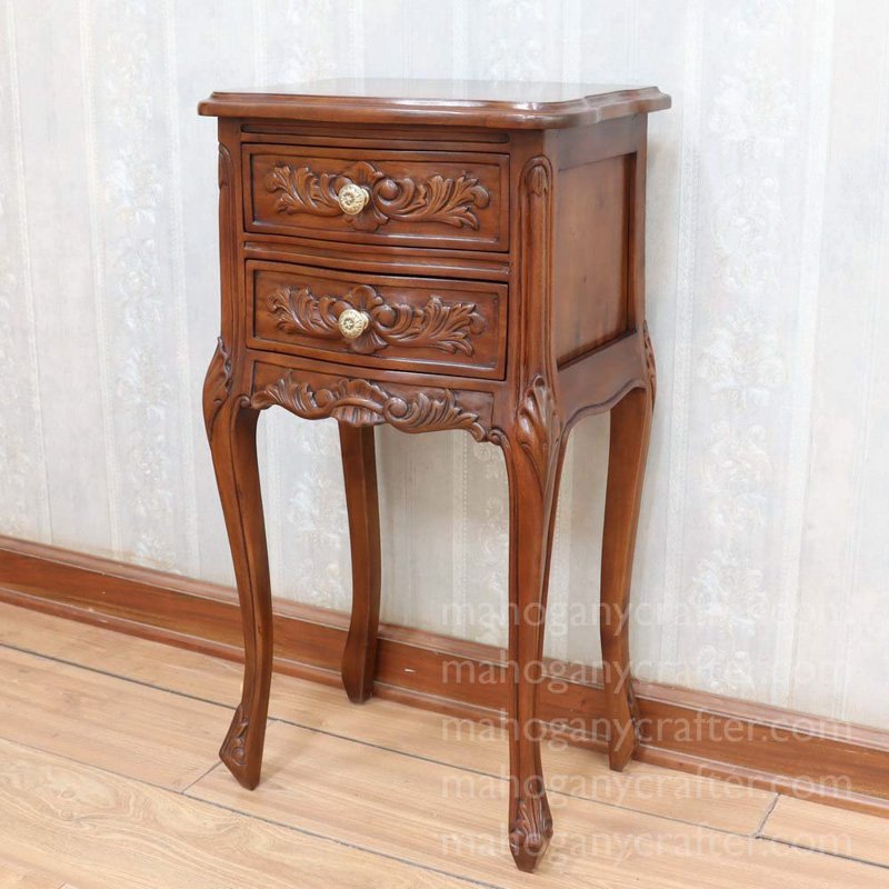 BS 050 – 2 drawer Carved Bedside In Wax Finish 40x30x76cm